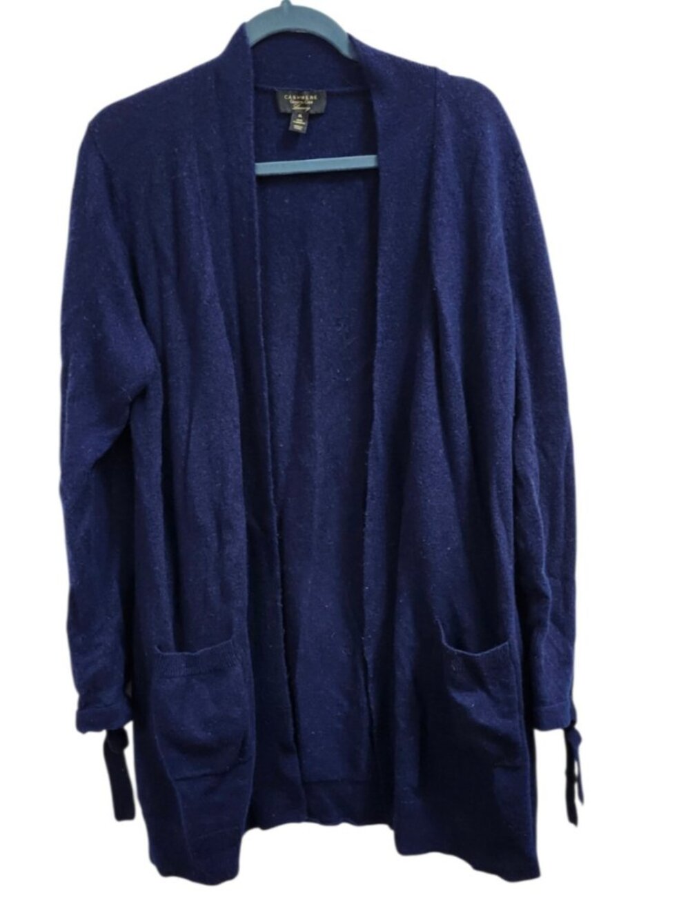 Cashmere Charter Club Luxury 100% Cashmere Cardigan Navy Blue Open Front Size XL - Picture 2 of 7